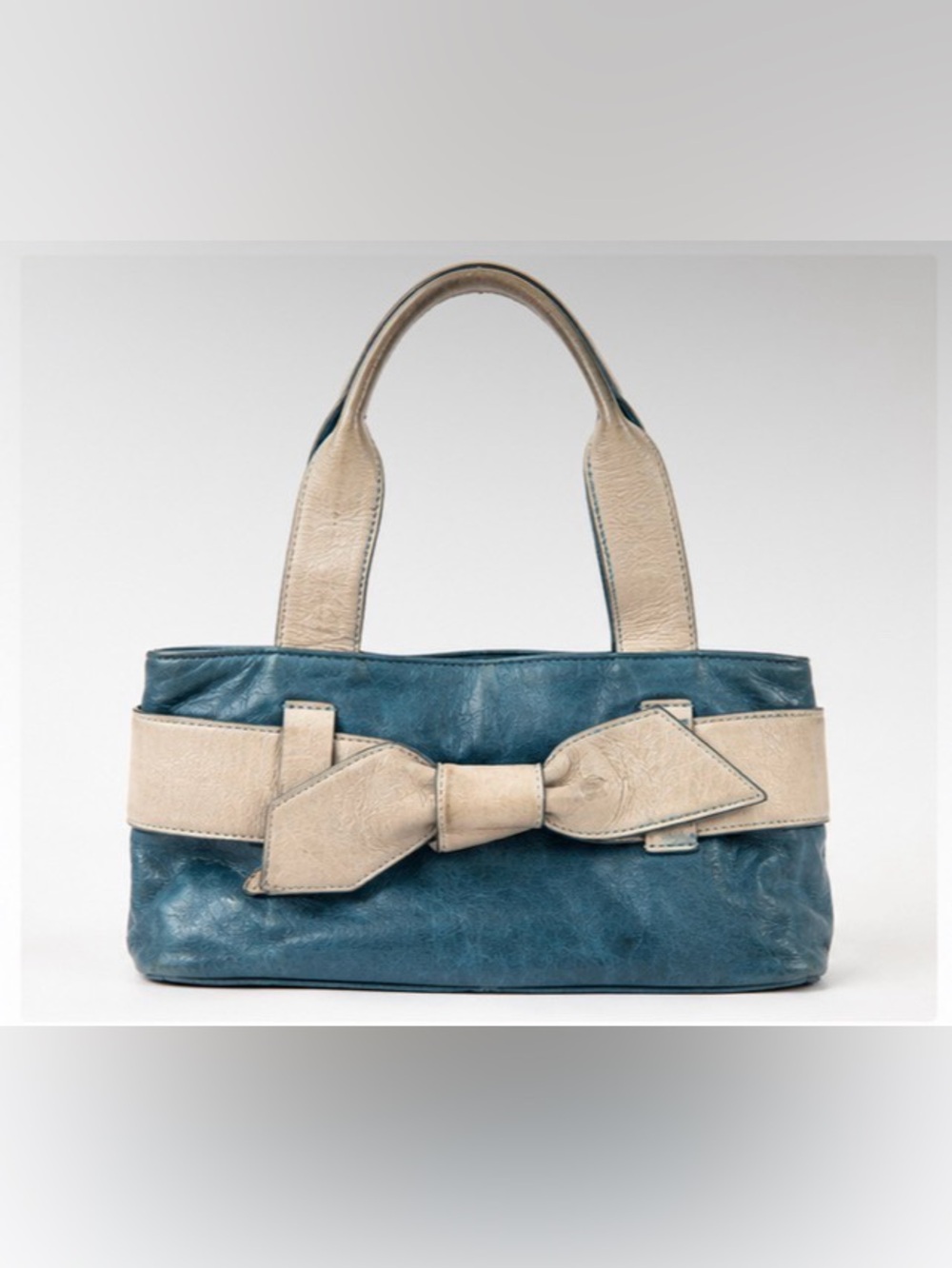 Y2K Roberta Gandolfi Teal Genuine Leather Bow Baguette Bag Mini Handbag